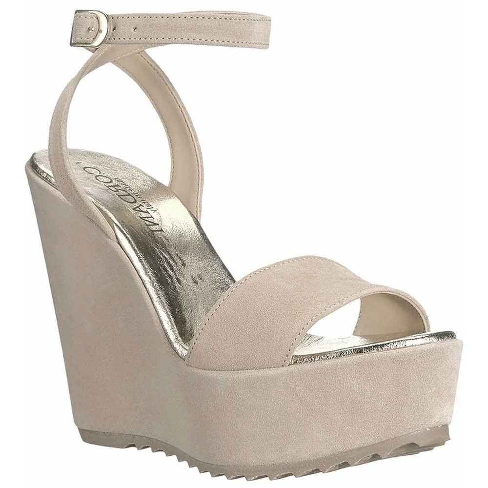 Cordani Made in ITALY Ophelia Nude Beige Suede Wedge Platform Sandals 39 - Picture 1 of 13